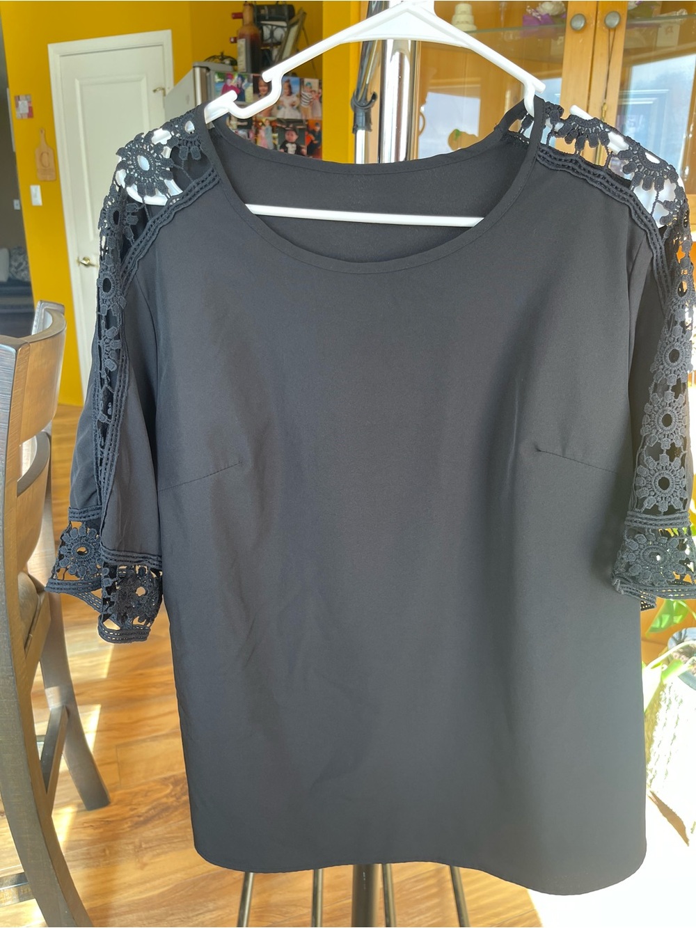 SHEIN Black Crochet Sleeve Blouse - Size OXL